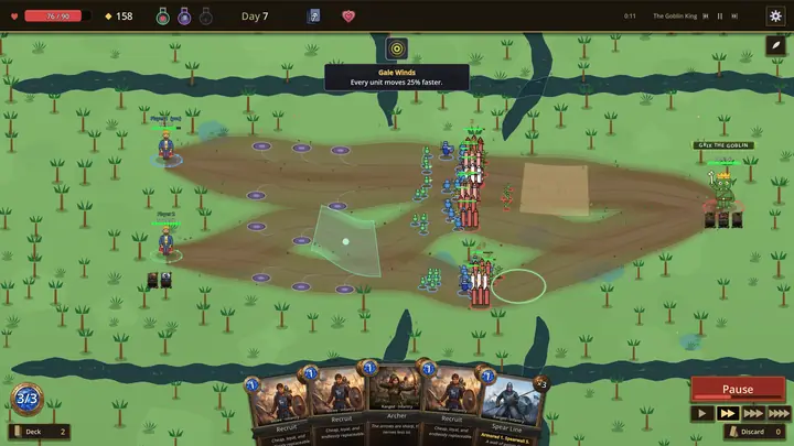A four-warlord co-op battle, each player's crown shown ready or still thinking.