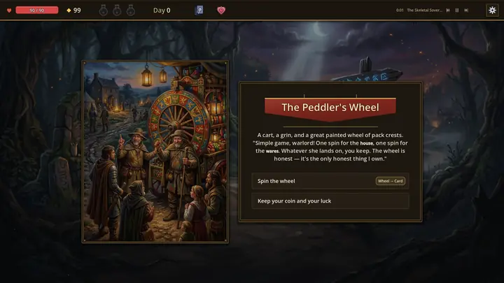 A hand-written road event with three choices and their costs.