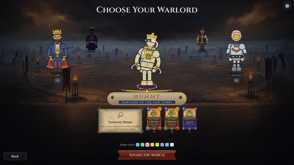The warlord muster wheel: the Mummy front and centre with his painted sign