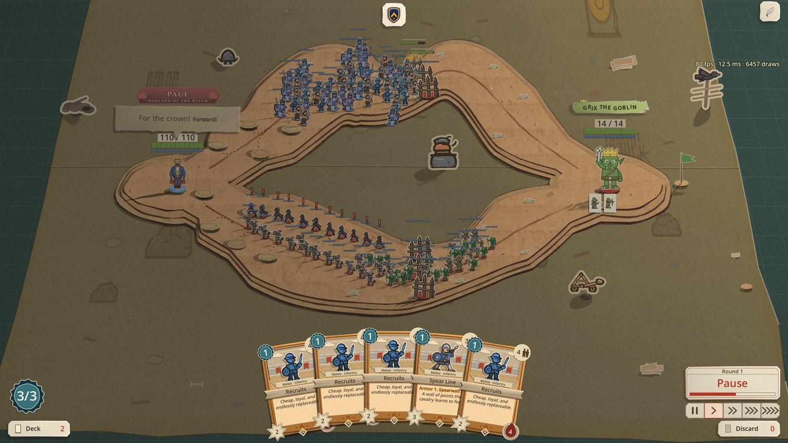 A hundred and fifteen bodies on the board, with the frame readout in the corner